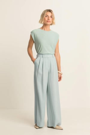 wide leg high waist pantalon lichtblauw