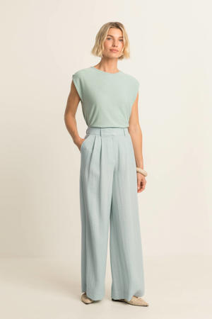 wide leg high waist pantalon lichtblauw