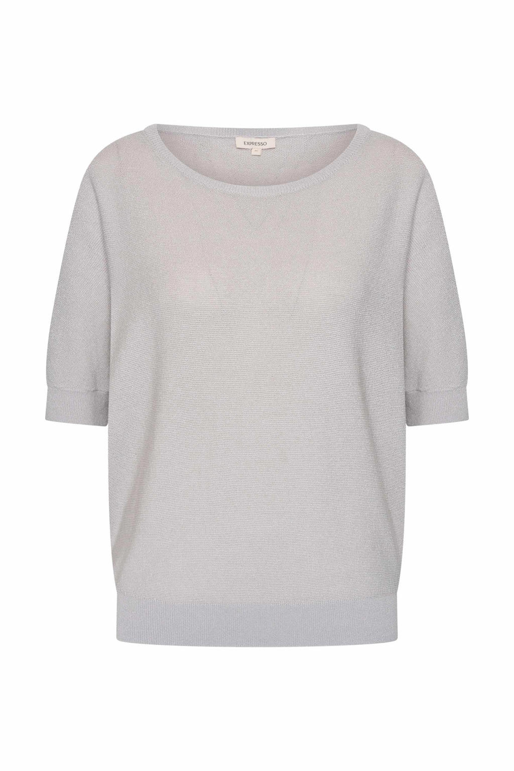 Grijze dames Expresso fijn gebreide top van viscose met effen, lange mouwen en ronde hals