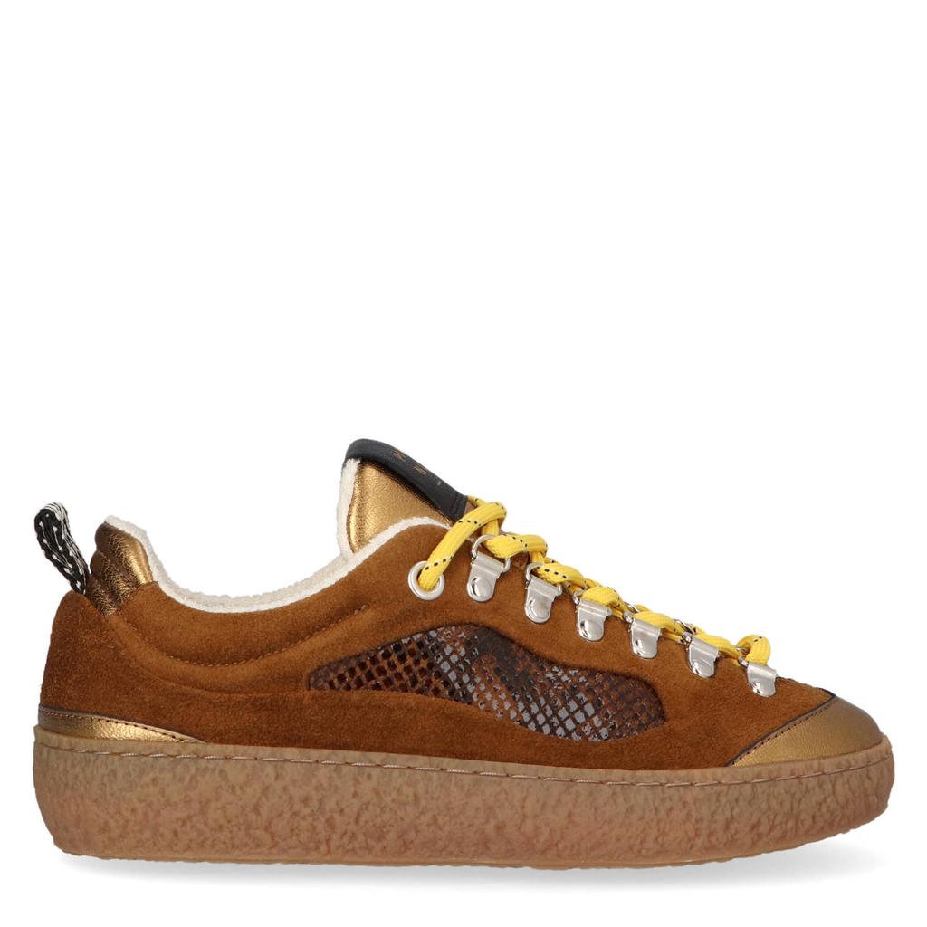 Cognackleurige dames Piedi Nudi Lola leren sneakers - met veters