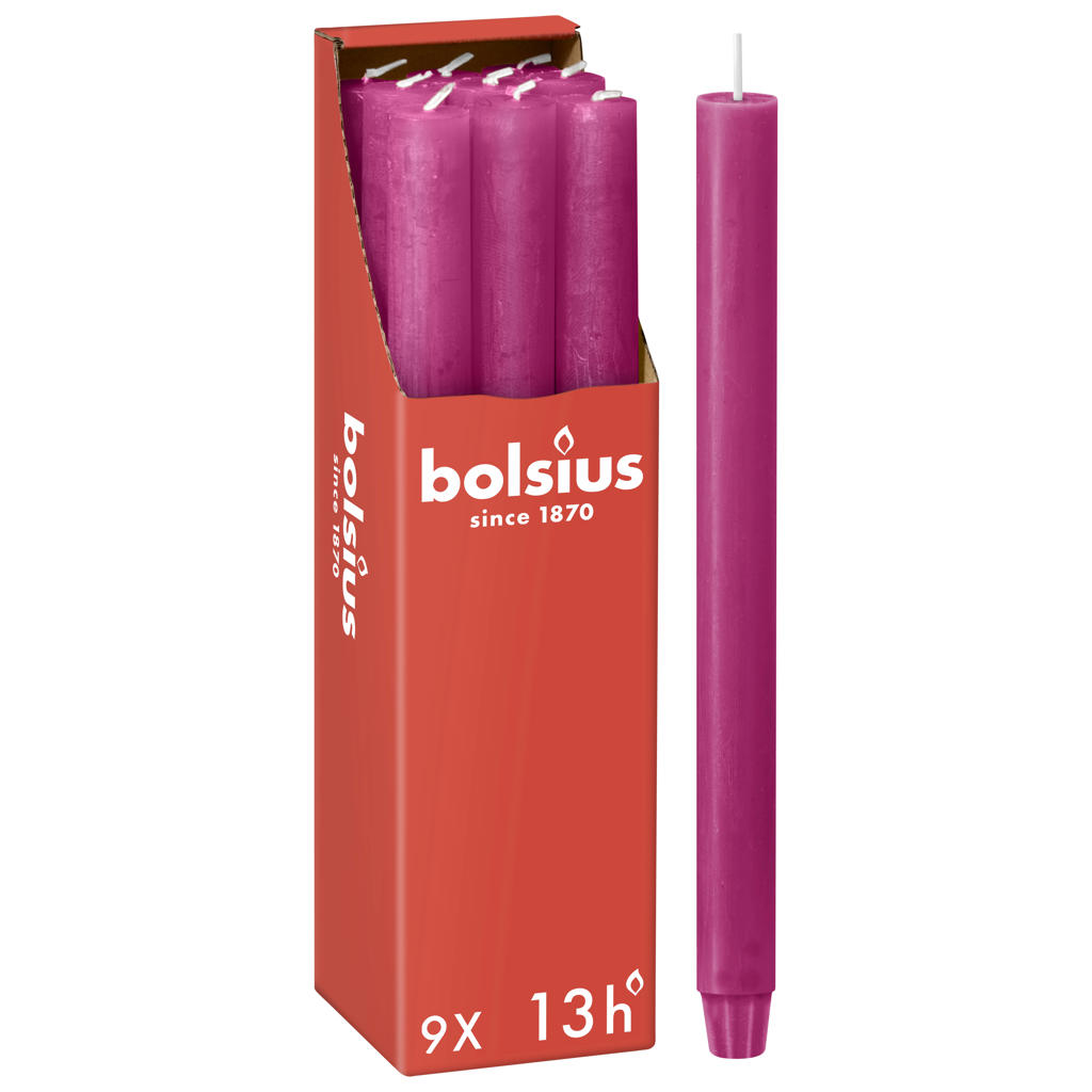 Bolsius dinerkaars Rustiek roze (Ø2,3x27 cm) (set van 9)