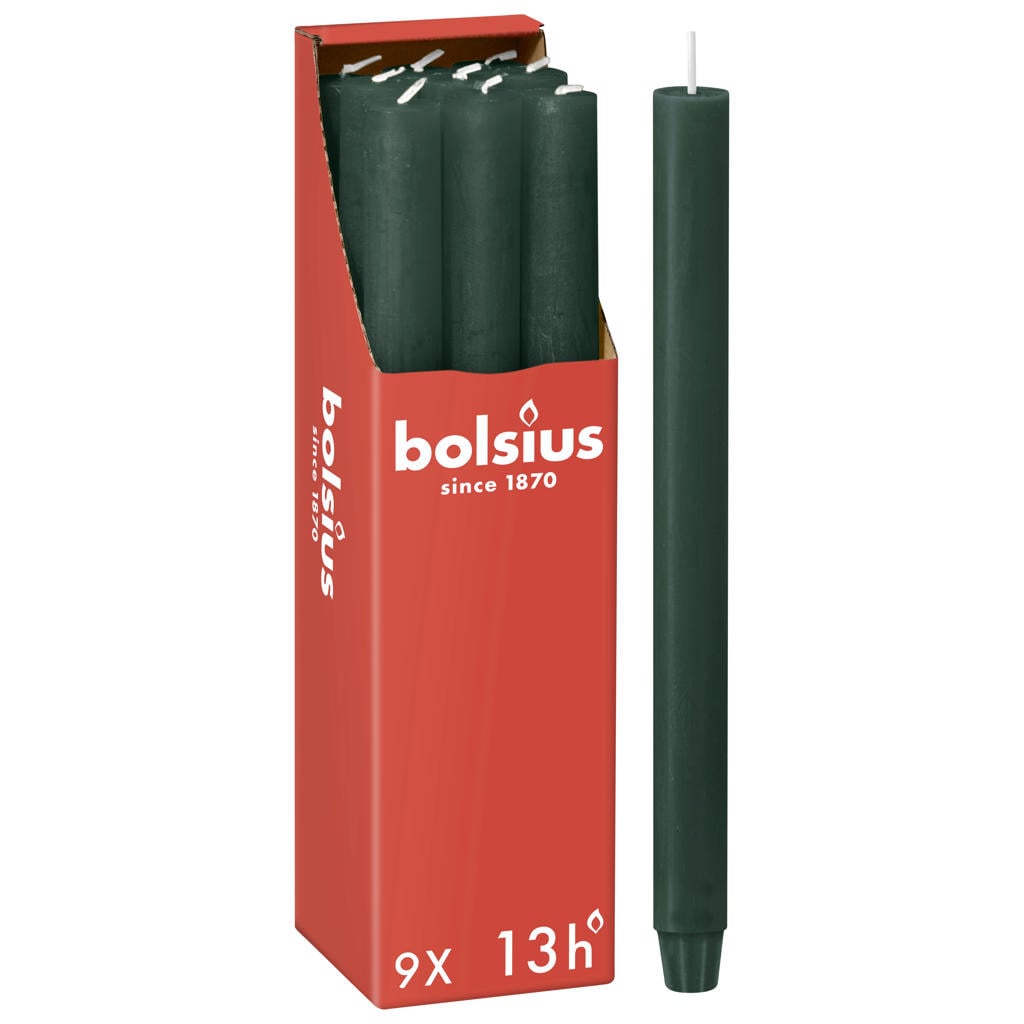 Bolsius dinerkaarsen groen (9 stuks) (13 branduren)