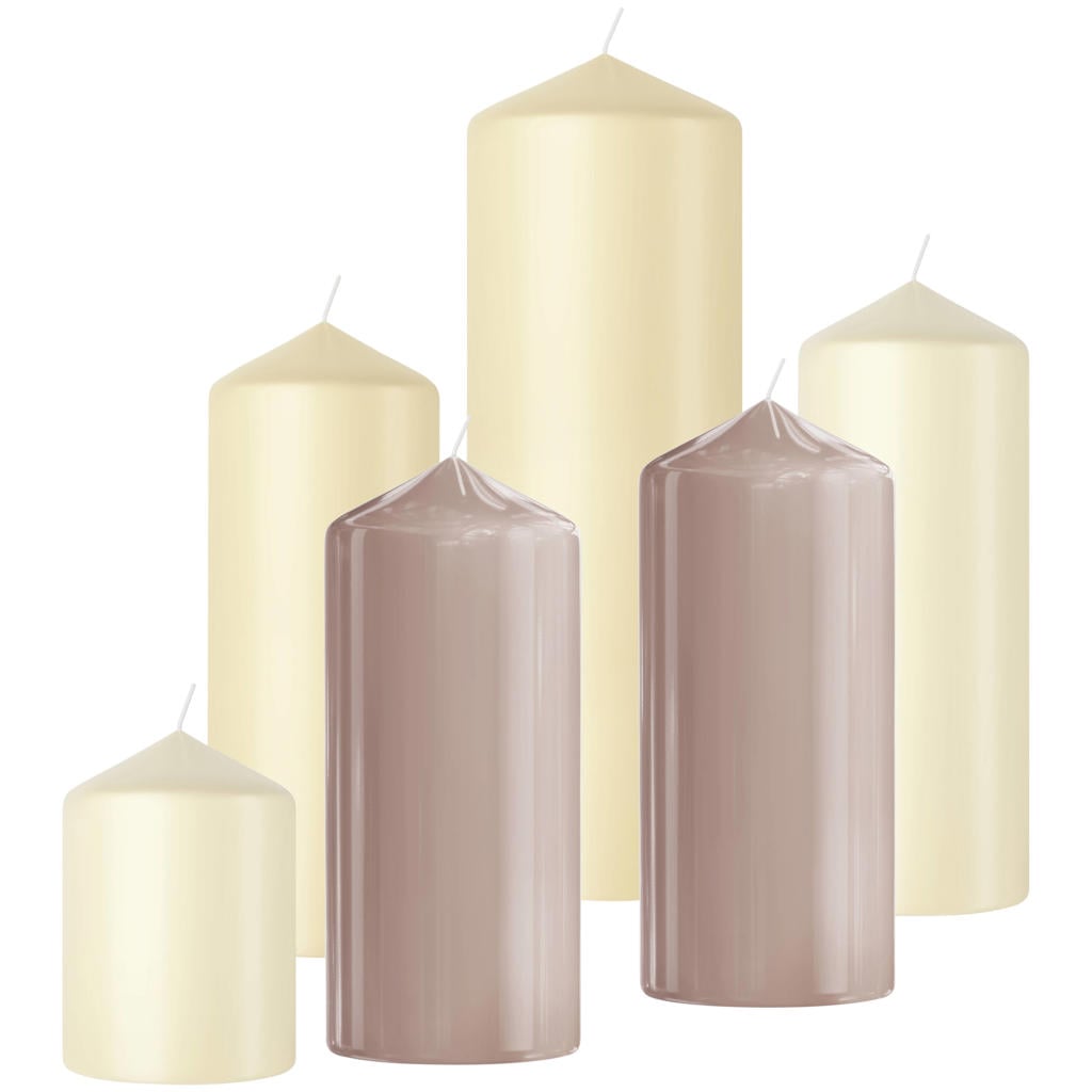 Bolsius stompkaars glanzend beige/taupe (set van 6)