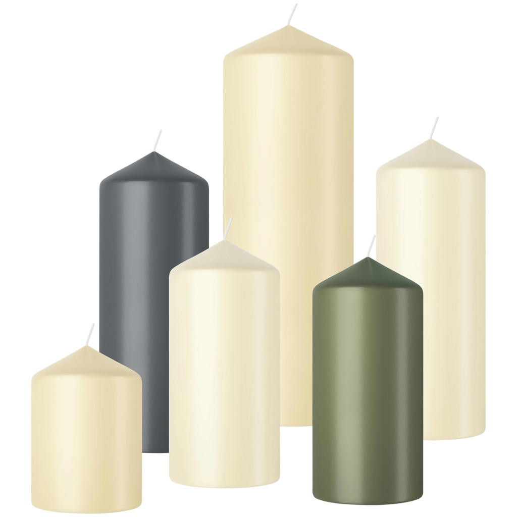 Bolsius stompkaars glanzend beige/groen (set van 6)