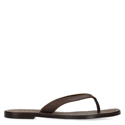 Sacha leren teenslippers bruin
