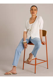 thumbnail: Yest high waist gestreepte bootcut jeans light blue denim