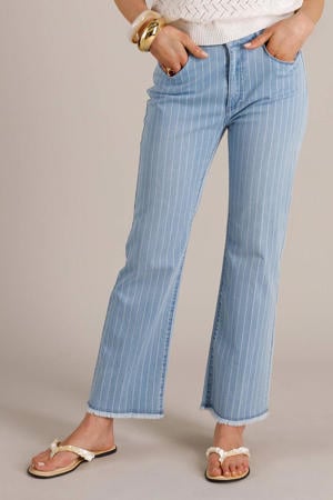 high waist gestreepte bootcut jeans light blue denim