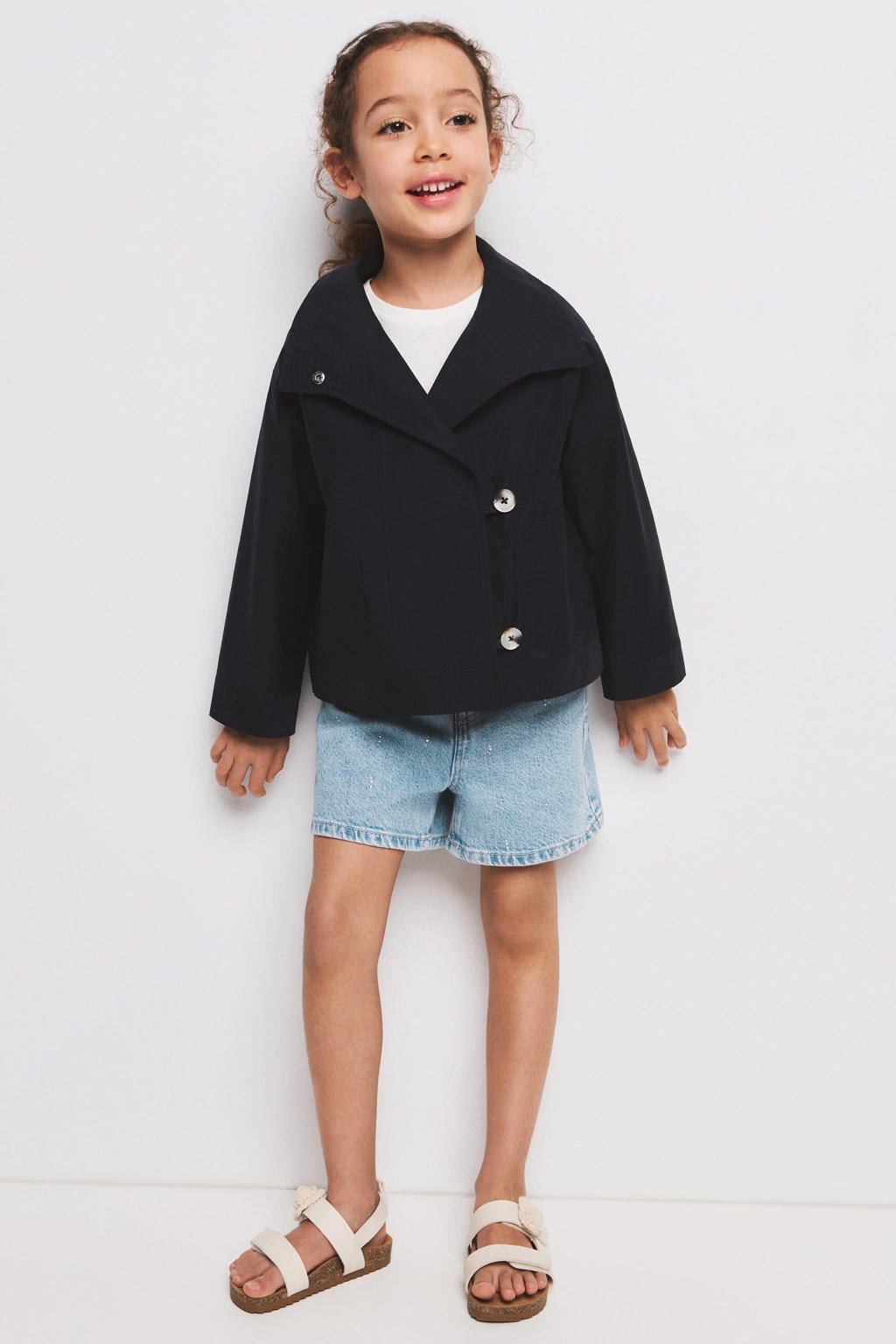 Light blue denim meisjes Mango Kids short van denim met rits- en knoopsluiting en effen