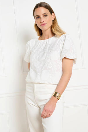 gebloemde top met textuur ecru