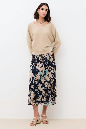 gebloemde midi rok marineblauw