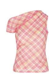 thumbnail: LOLALIZA geruite one shoulder jurk roze