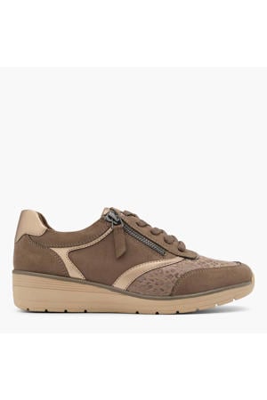 suèdelook veterschoenen met sleehak - taupe