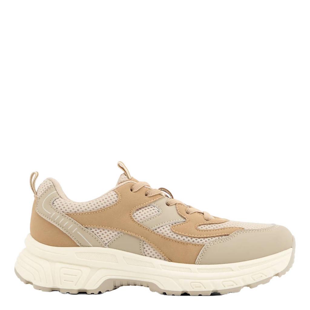 Taupe dames Graceland chunky imitatieleren sneakers - met veters