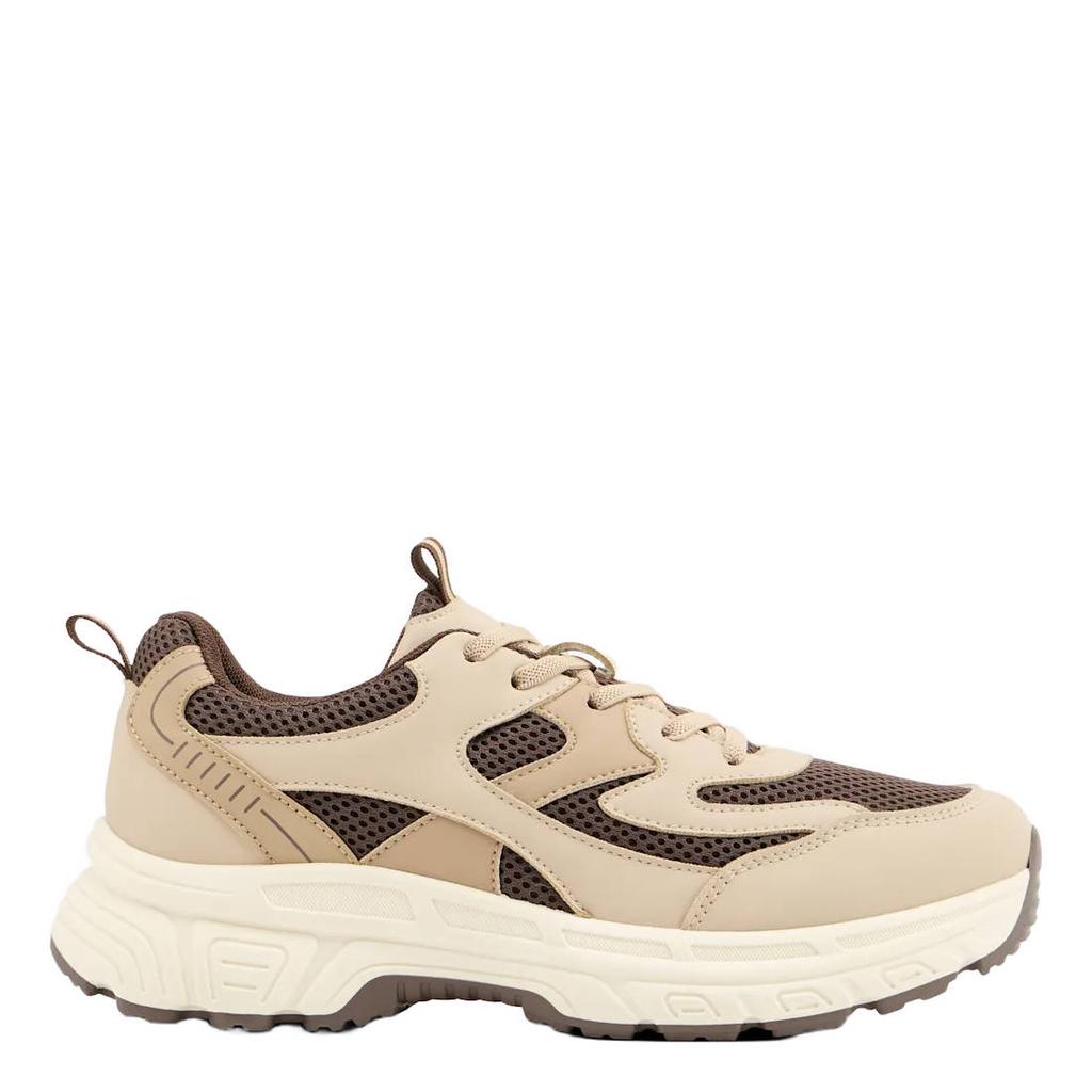 Beige dames Graceland chunky imitatieleren sneakers - met veters