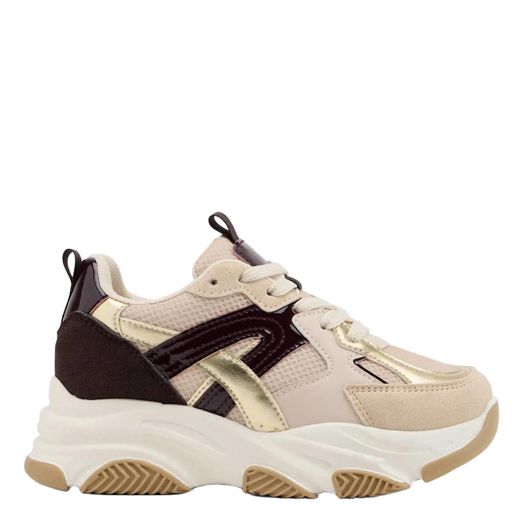 Beige meisjes Graceland chunky sneakers - van imitatieleer en textiel met veters