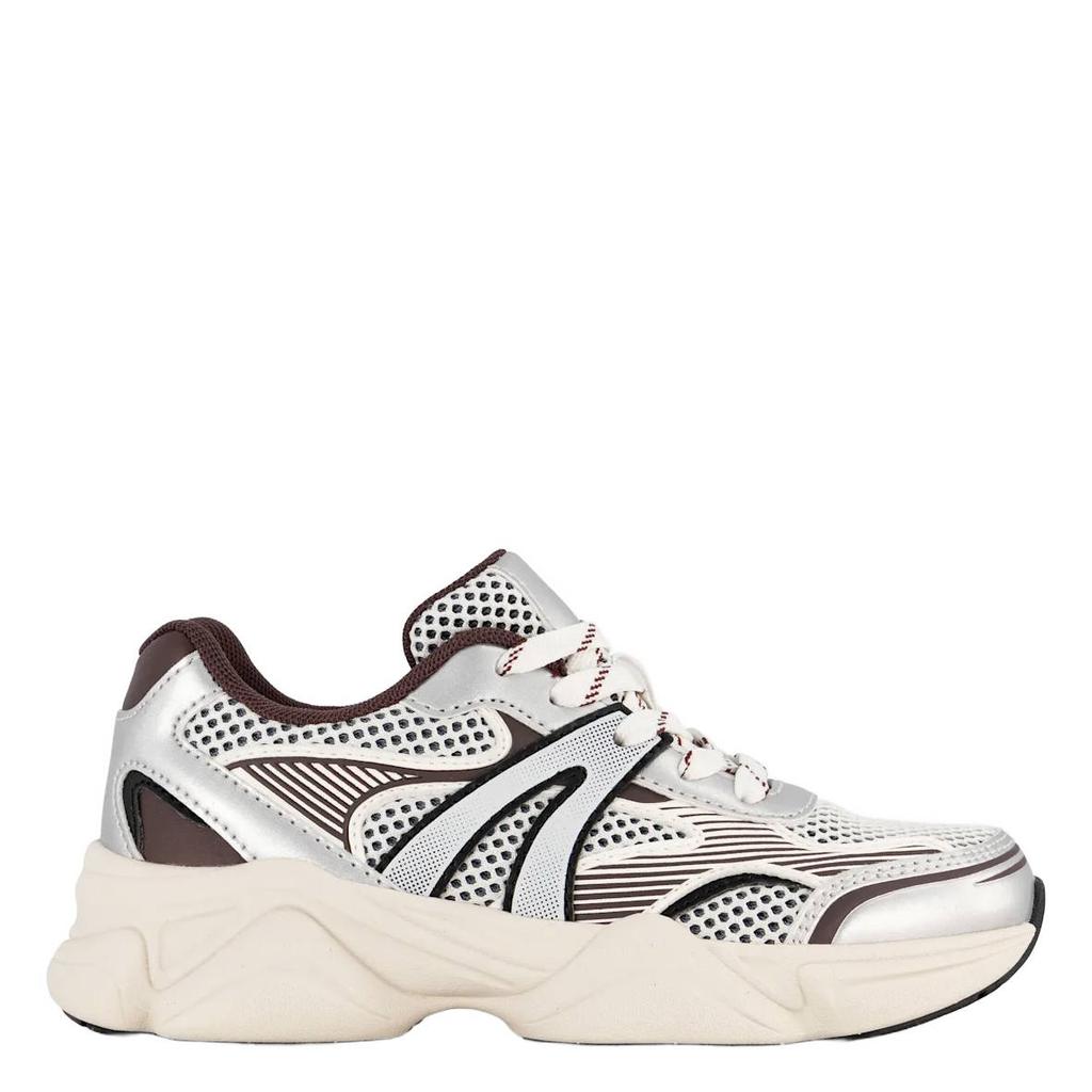 Zilver en bruine meisjes Graceland chunky imitatieleren sneakers - van textiel/rubber met veters