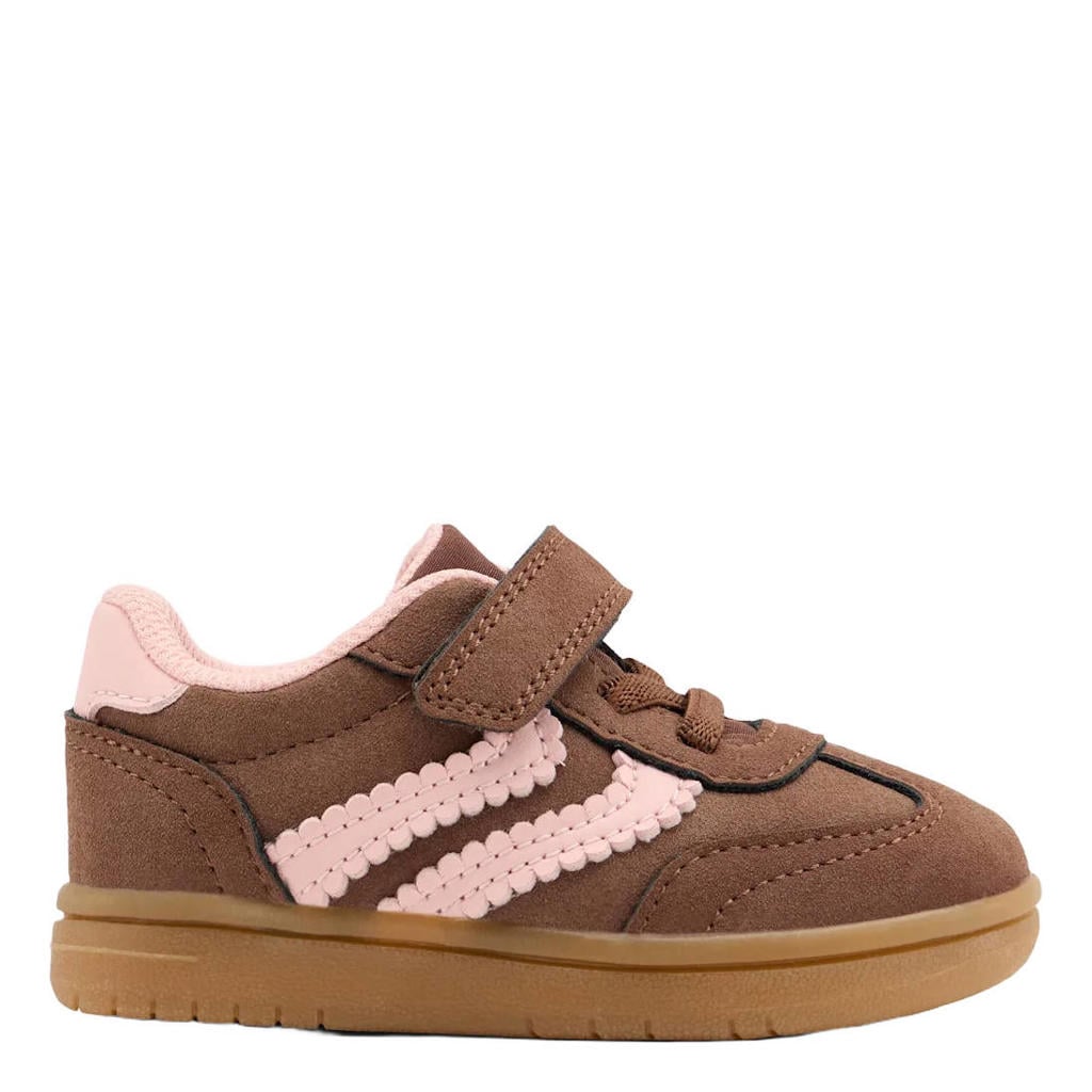 Bruin en roze meisjes Graceland suèdelook sneakers - met elastische veter- met klittenbandsluiting