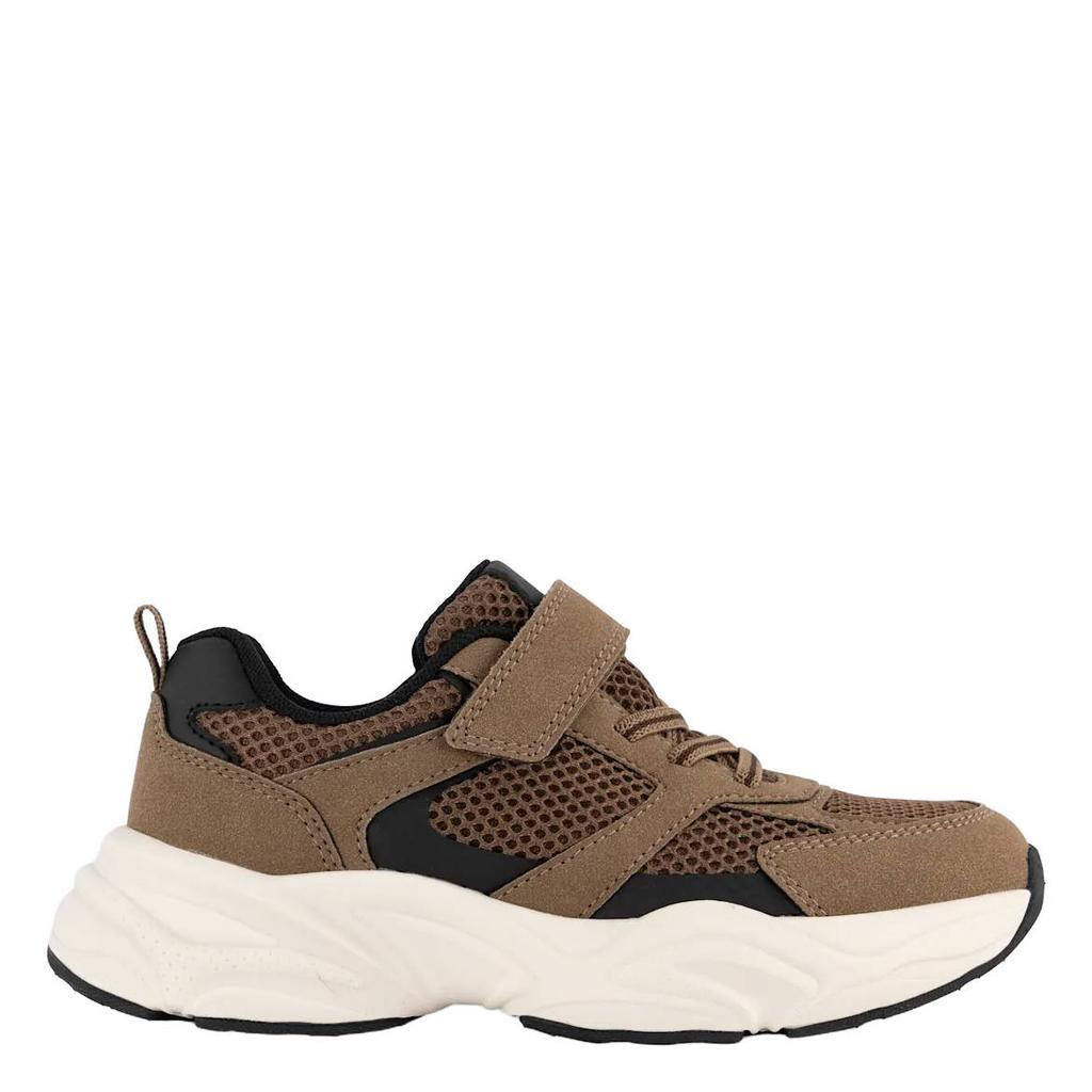 Bruine jongens Vty chunky imitatieleren sneakers - met elastische veter- met klittenbandsluiting