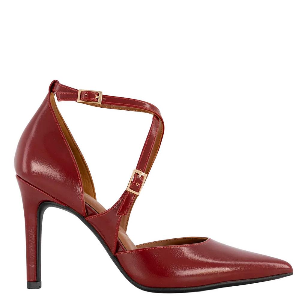Bordeaux dames Graceland imitatieleren pumps met naaldhak - met gesp