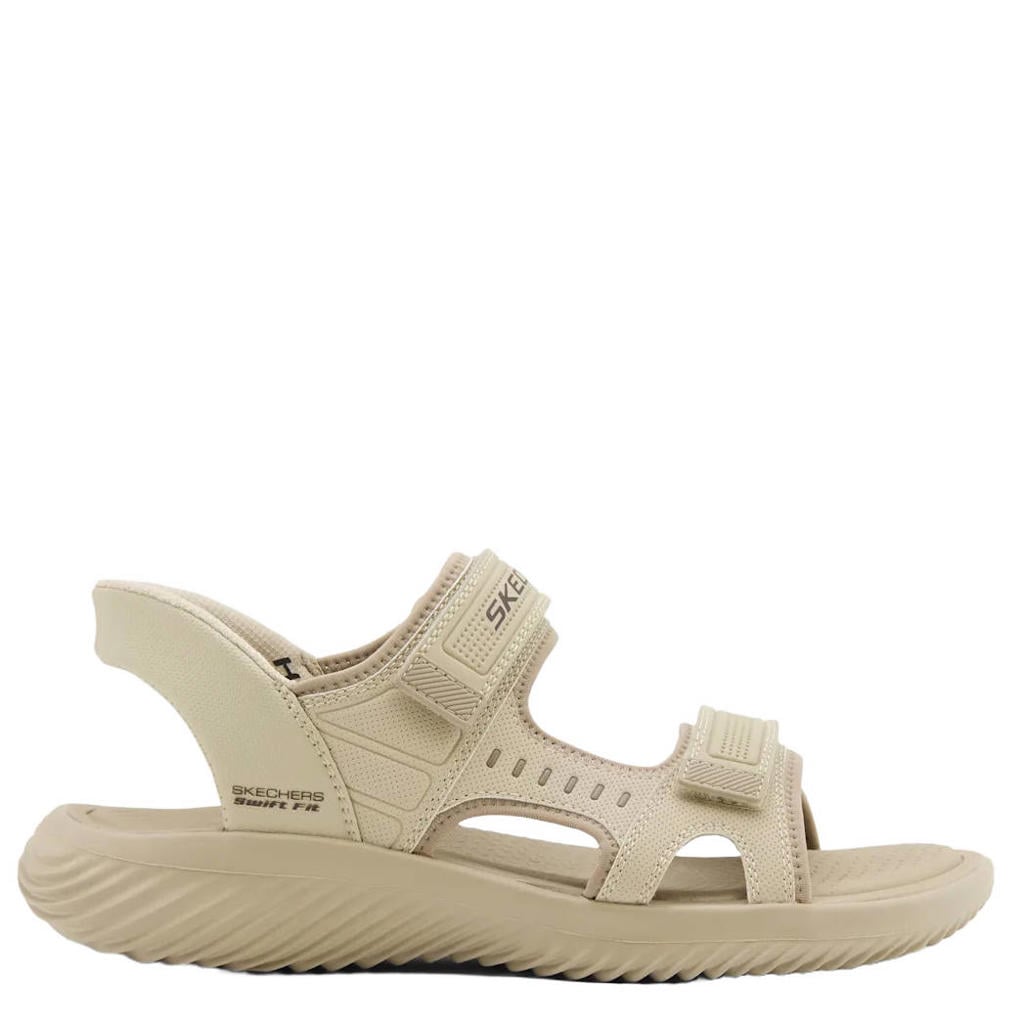 Beige heren Skechers Bounder Swift Fit imitatieleren sandalen met logo