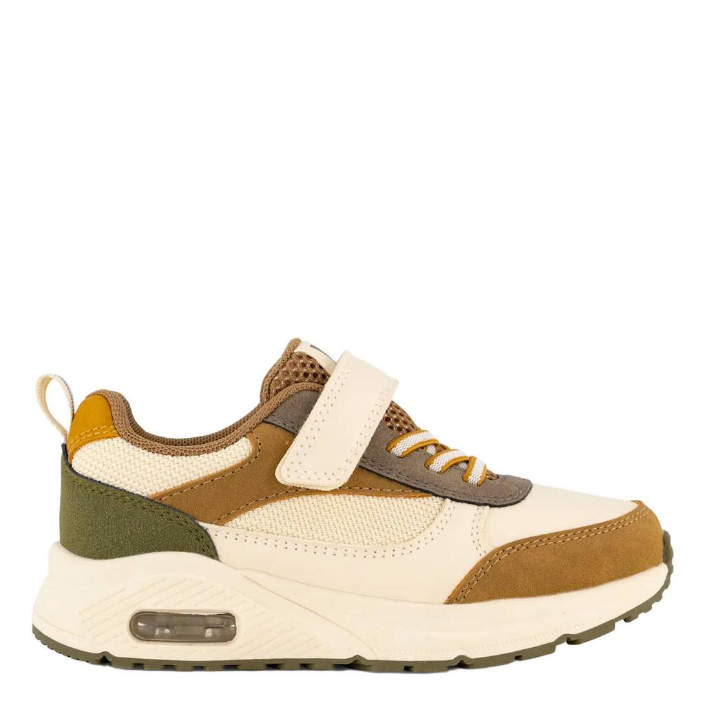 Ecru en camelkleurige jongens Vty imitatieleren sneakers - met elastische veter- met klittenbandsluiting