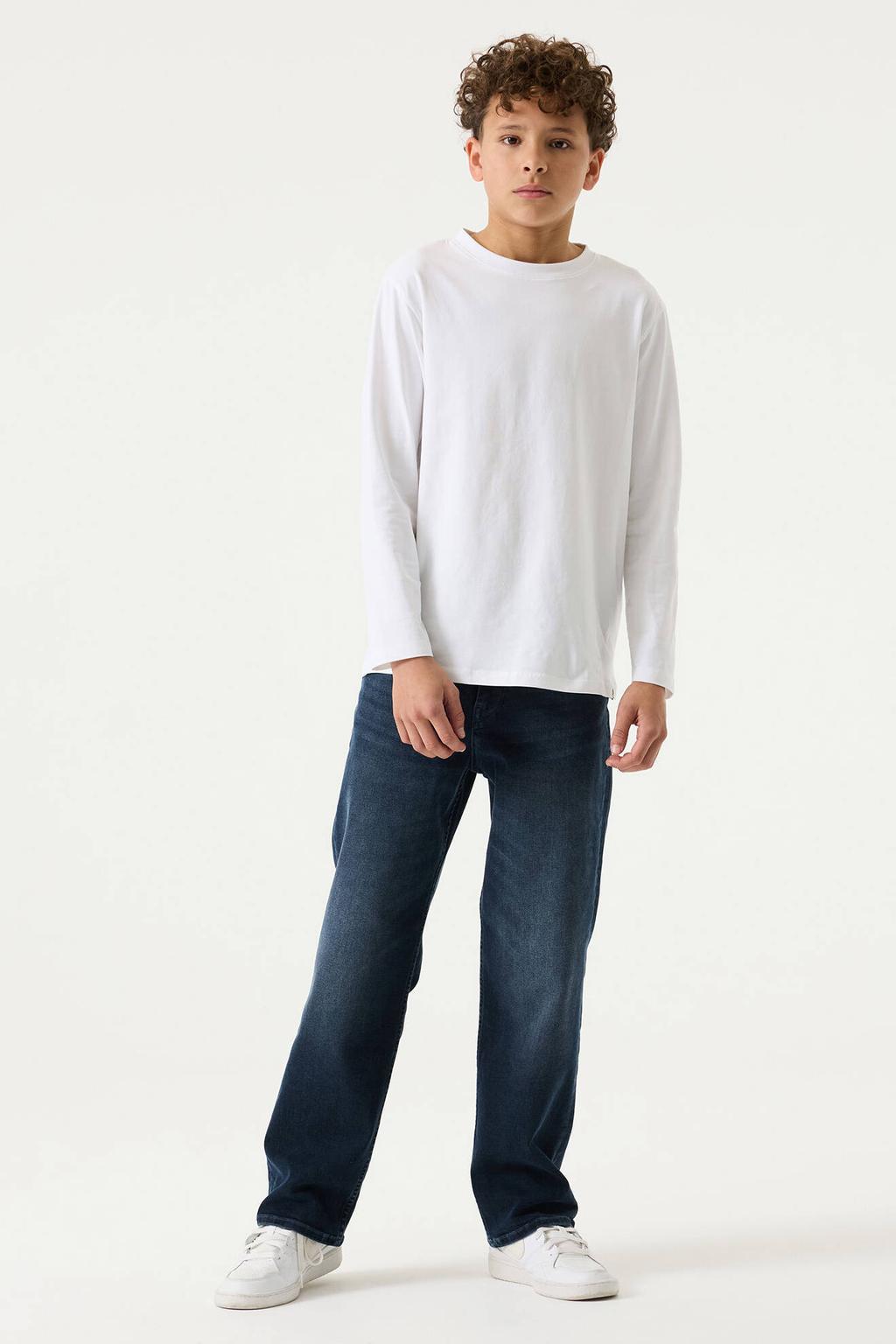 Dark blue denim jongens Garcia Ilyano straight leg jeans van denim met rits- en knoopsluiting en effen