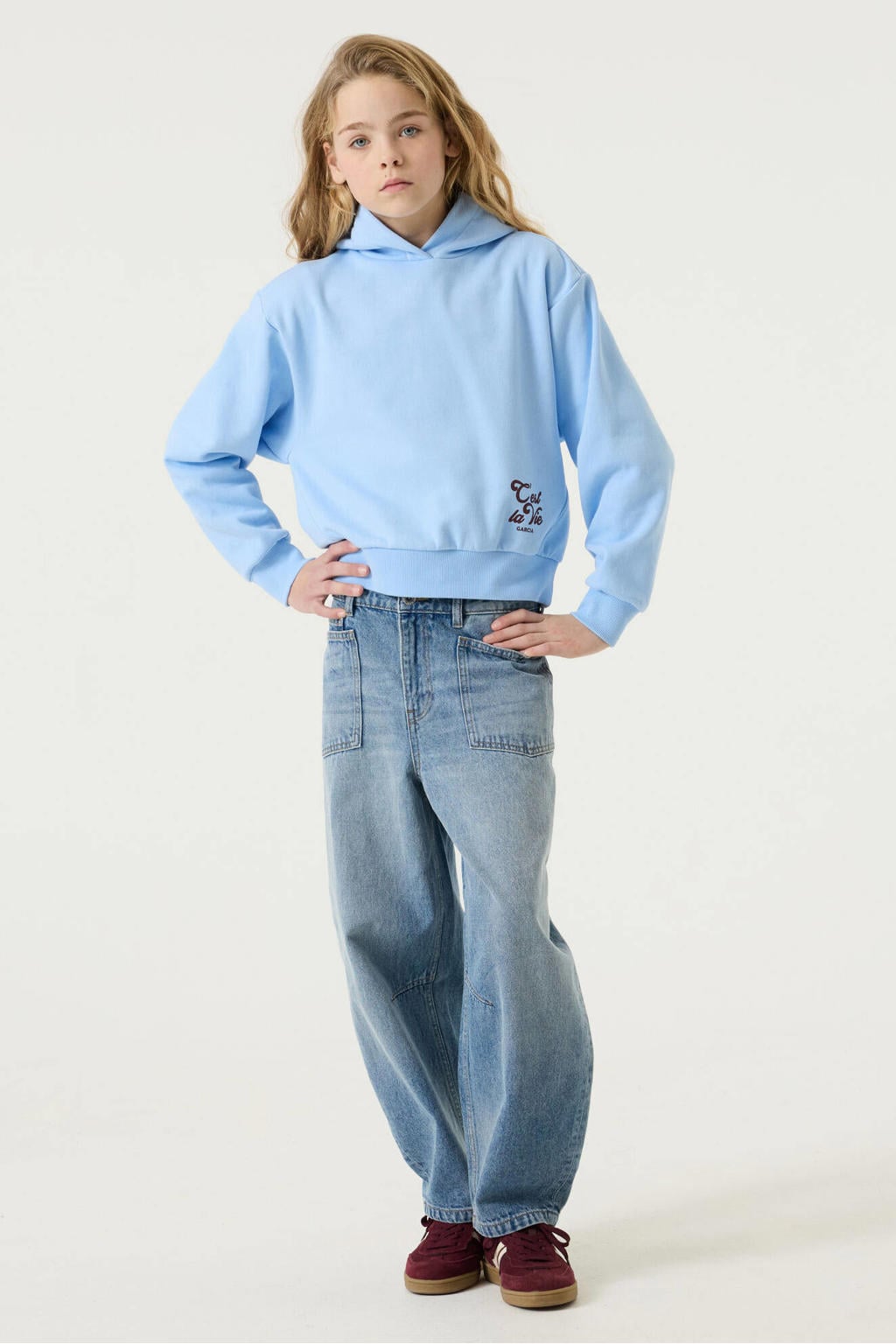 Garcia oversized hoodie met borduursels en backprint - lichtblauw