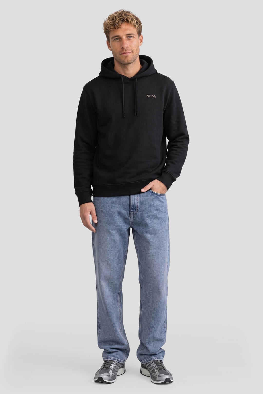 Pure Path regular fit hoodie met backprint - zwart
