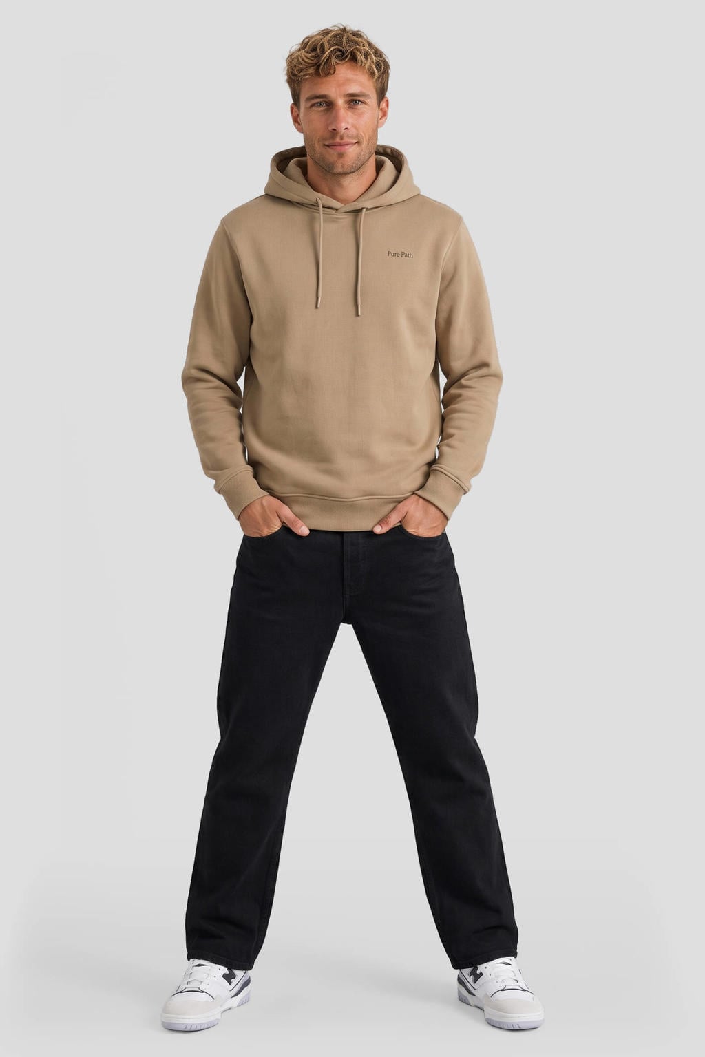 Pure Path regular fit hoodie met backprint - taupe