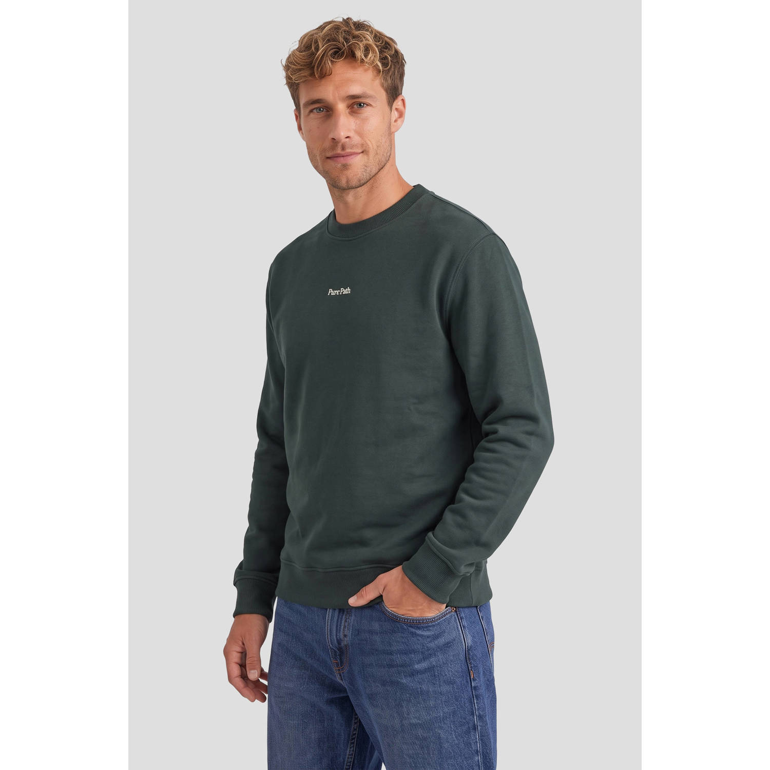Pure Path regular fit sweater met backprint donkergroen