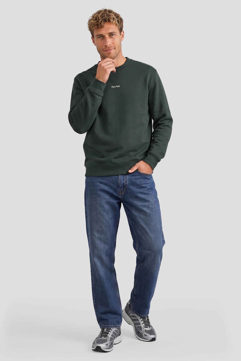 Pure Path regular fit sweater met backprint - donkergroen