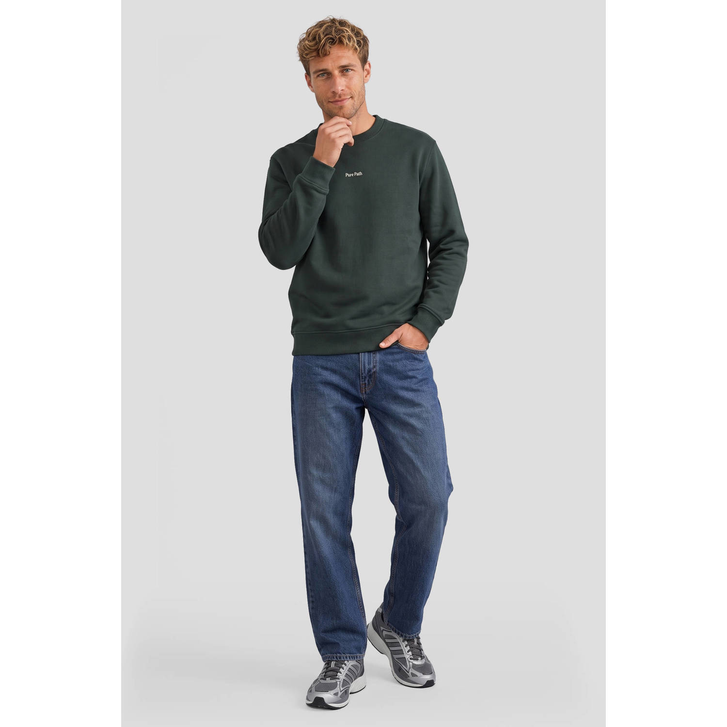 Pure Path regular fit sweater met backprint donkergroen