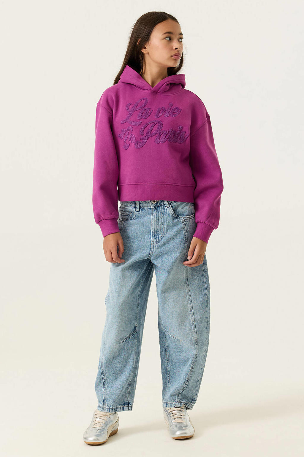 Garcia rechtvallende hoodie met tekst - fuchsia