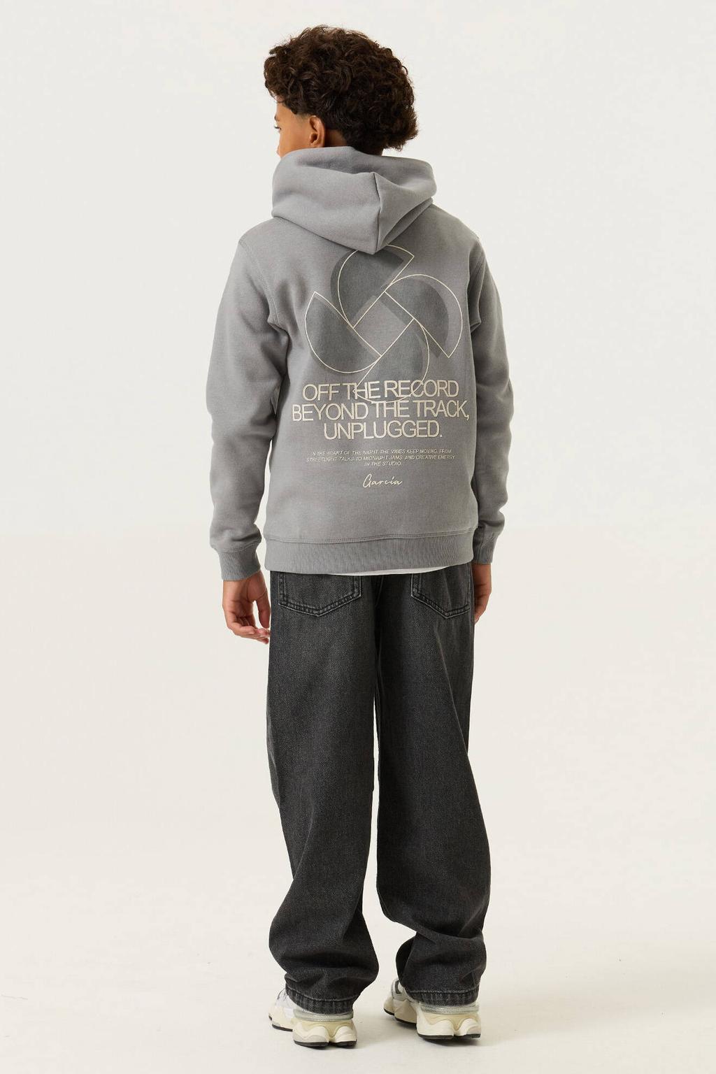 Grijze jongens Garcia rechtvallende hoodie van katoen-polyester met backprint, lange mouwen en capuchon