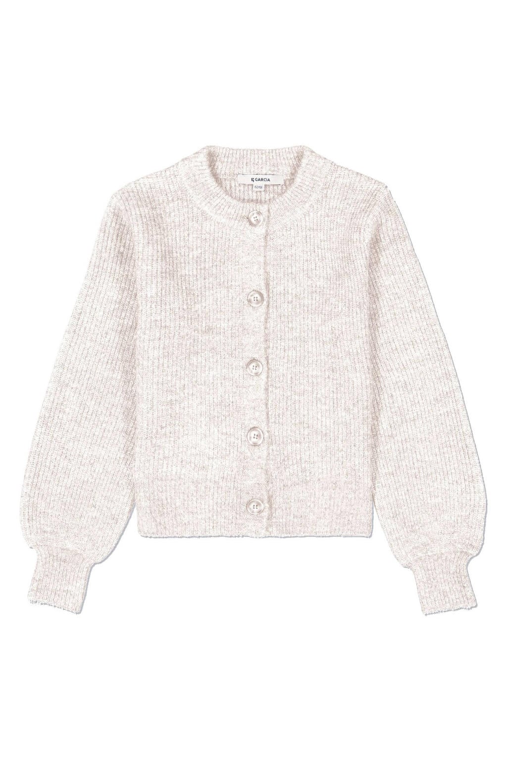Grijs melange meisjes Garcia rechtvallend gebreid vest van acryl met effen, lange mouwen, ronde hals en knoopsluiting