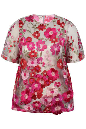 gebloemde top roze