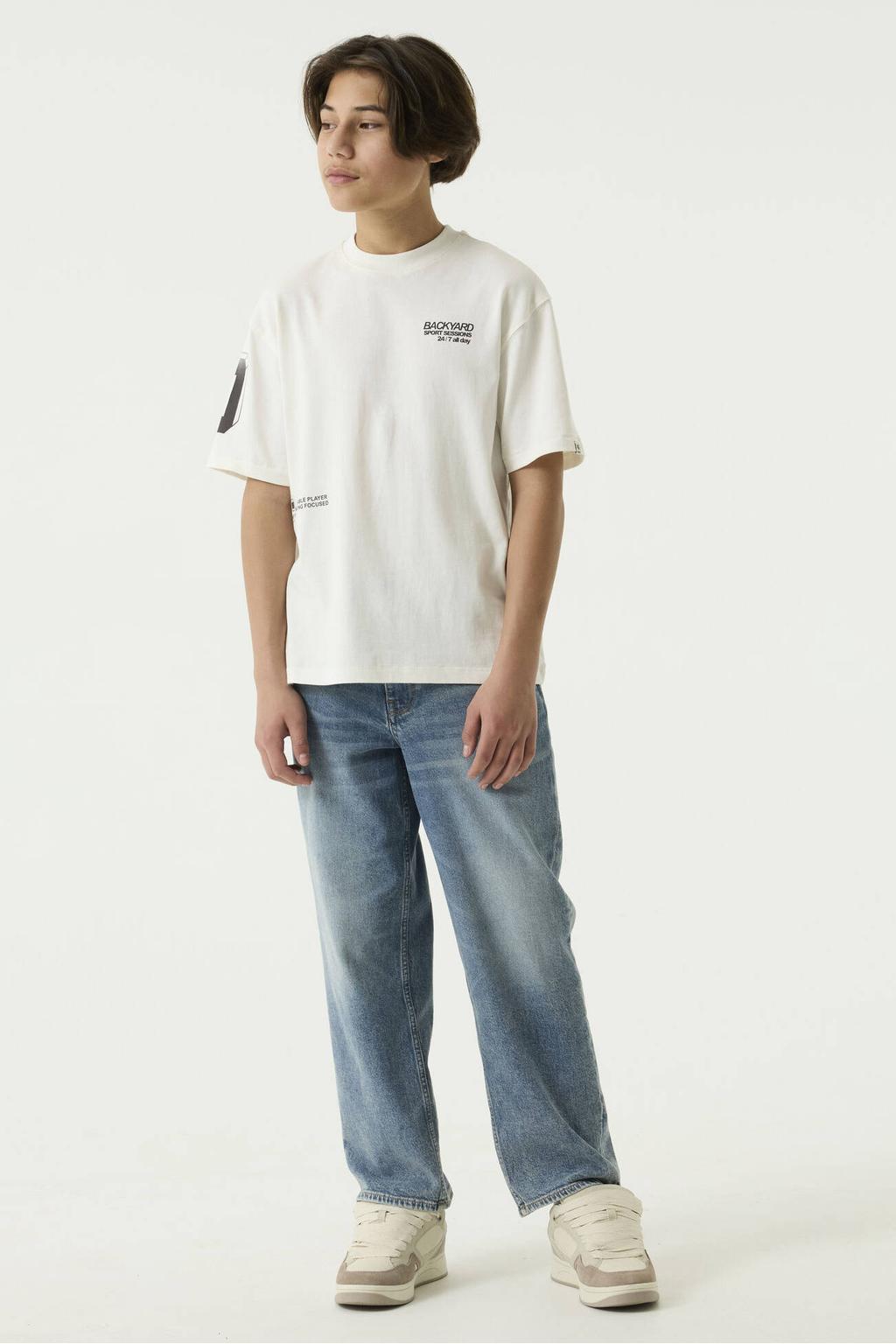 Ecru jongens Garcia oversized T-shirt van katoen met backprint, korte mouwen en ronde hals