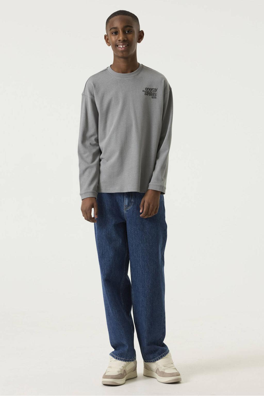 Grijze jongens Garcia rechtvallende longsleeve van katoen met backprint, lange mouwen en ronde hals