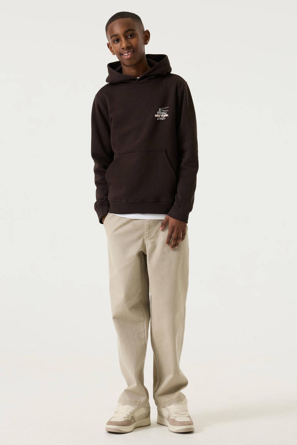 Donkerblauwe jongens Garcia rechtvallende hoodie van sweat materiaal met backprint, lange mouwen en capuchon