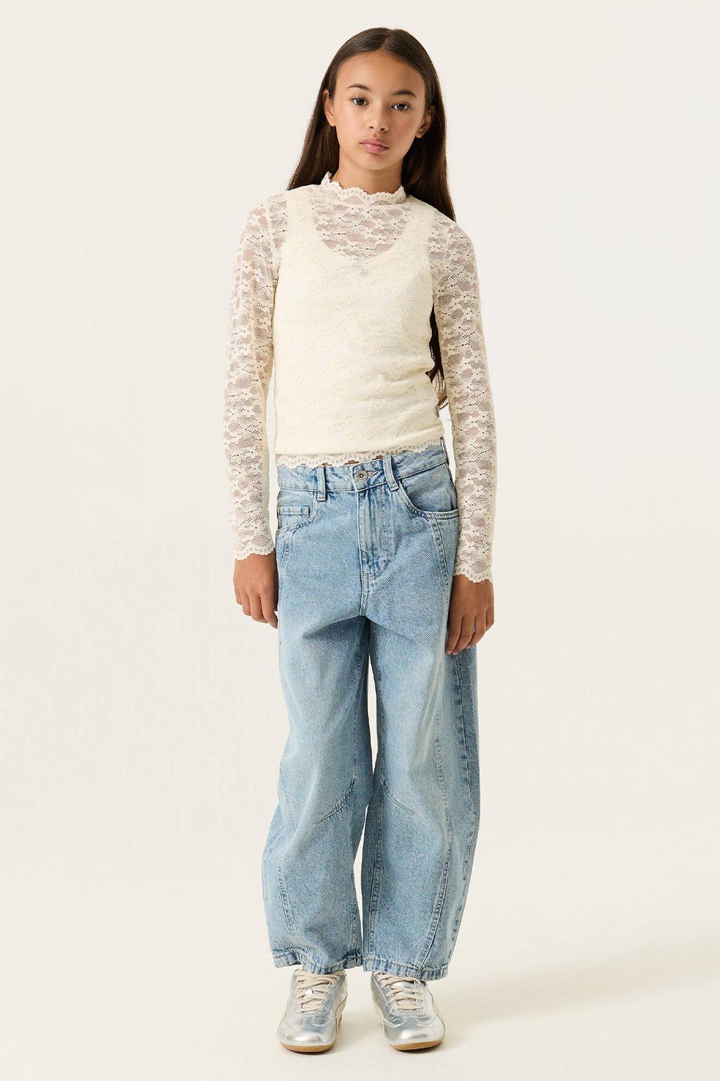 Ecru meisjes Garcia kanten aansluitende longsleeve van polyamide met lange mouwen en opstaande kraag
