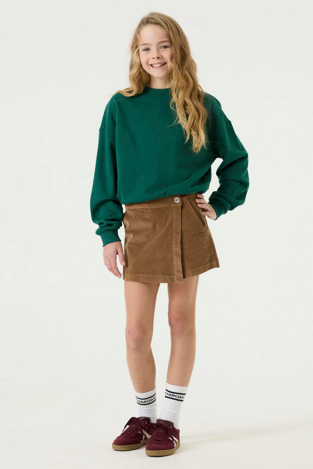 Groene meisjes Garcia boxy sweater van katoen met backprint, lange mouwen en ronde hals