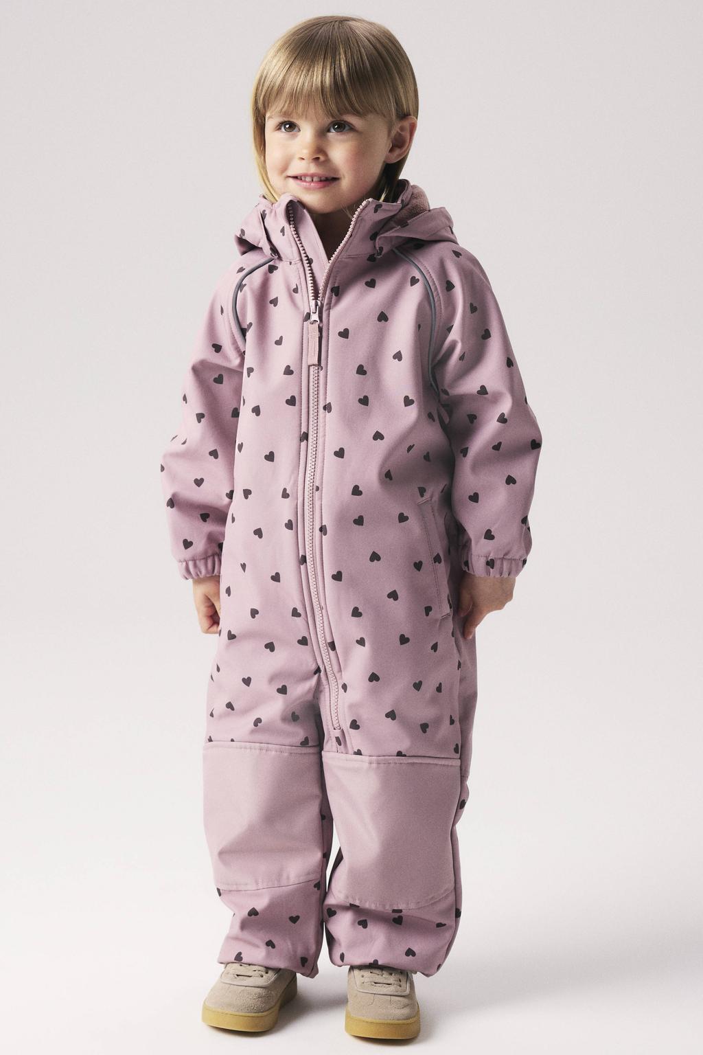 Oudroze meisjes NAME IT MINI gebloemde softshell jas van polyester met korte mouwen, ritssluiting en reflecterende details