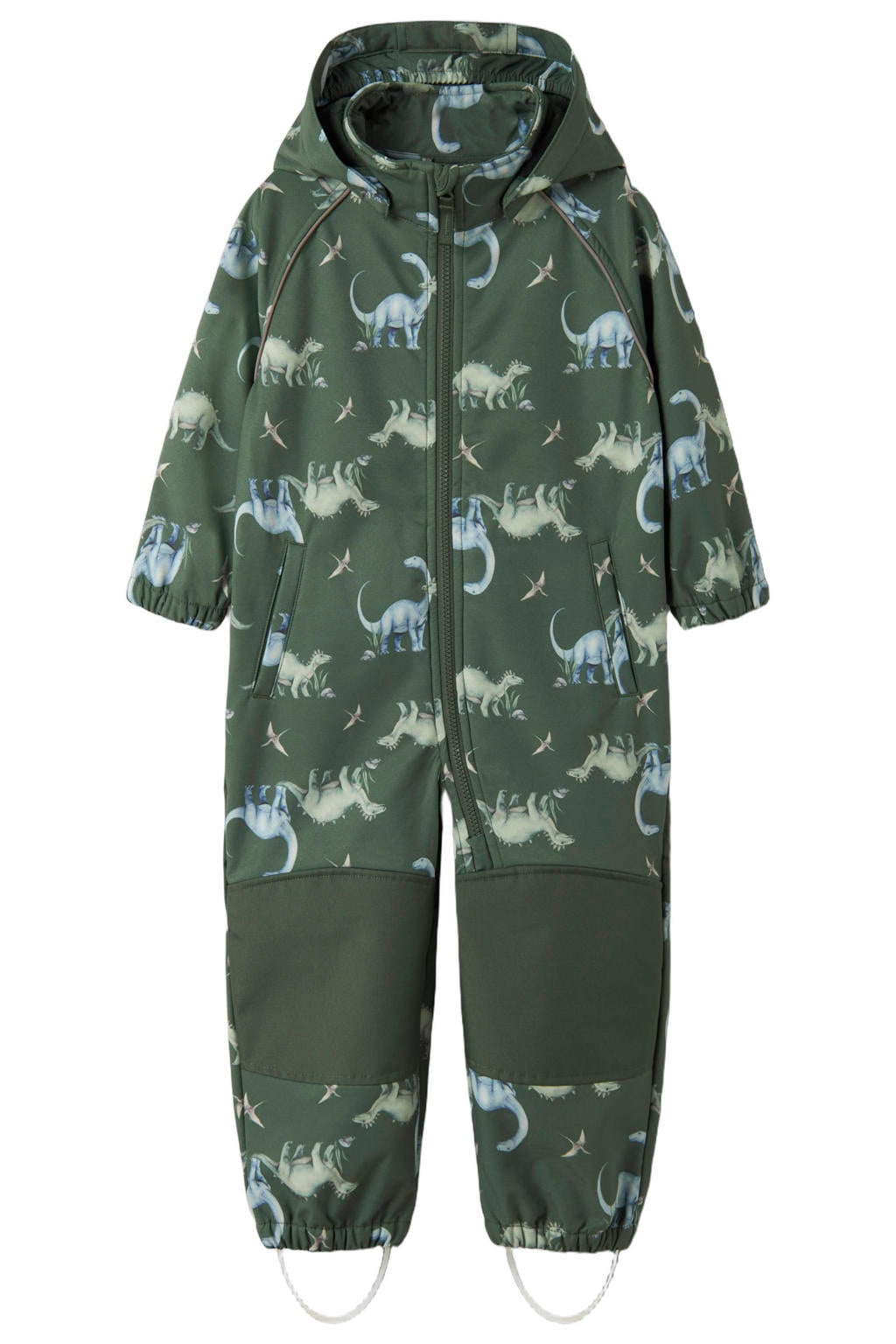 Groene jongens NAME IT MINI buitenspeelpak van polyester met lange mouwen, capuchon, ritssluiting en reflecterende details