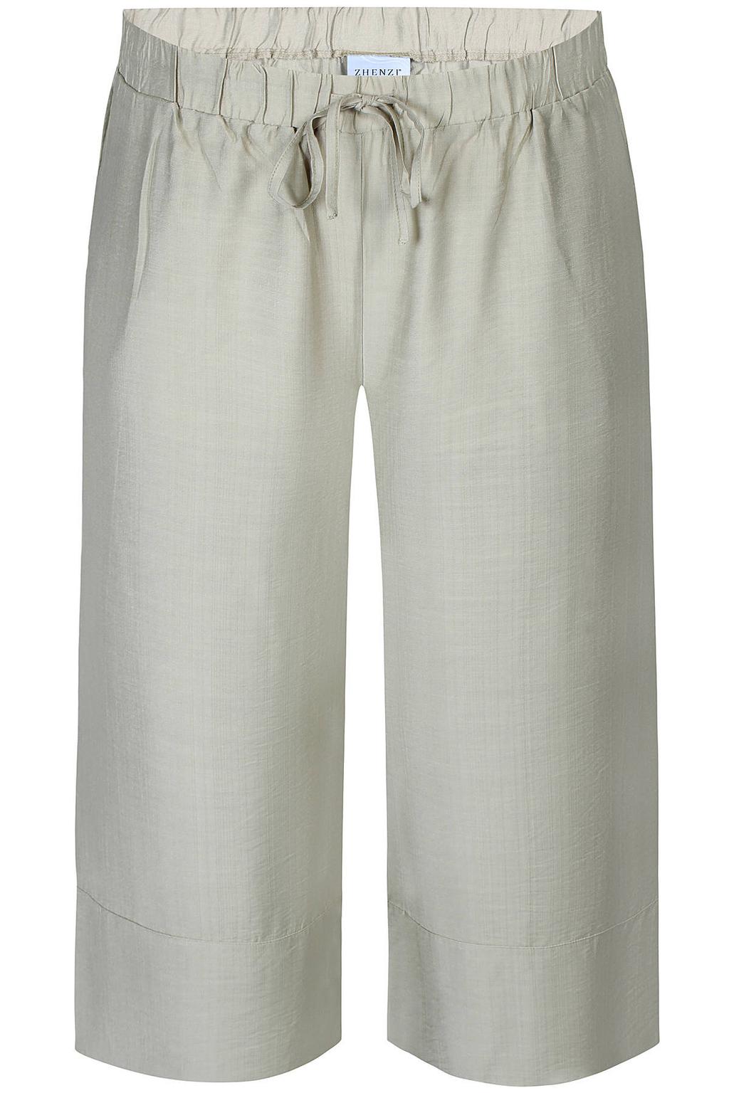 Beige en lichtgroene dames Zhenzi loose fit cropped broek Plus Size van viscose met high waist, elastische tailleband met koord en effen