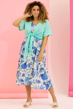 gebloemde midi jurk blauw