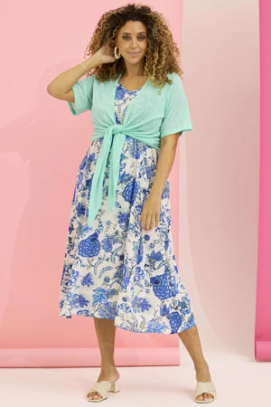 gebloemde midi jurk blauw