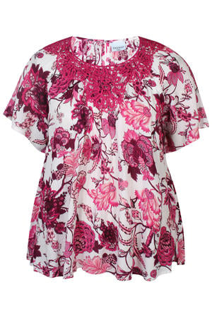 gebloemd T-shirt broderie roze