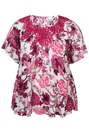 gebloemd T-shirt broderie roze