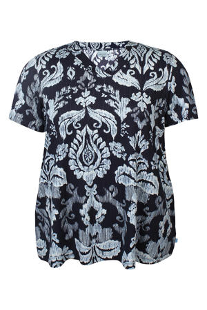 rechtvallende gebloemde blousetop met paisley Plus Size - donkerblauw
