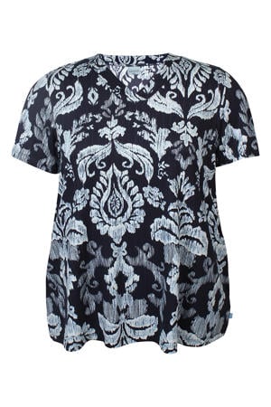 rechtvallende gebloemde blousetop met paisley Plus Size - donkerblauw